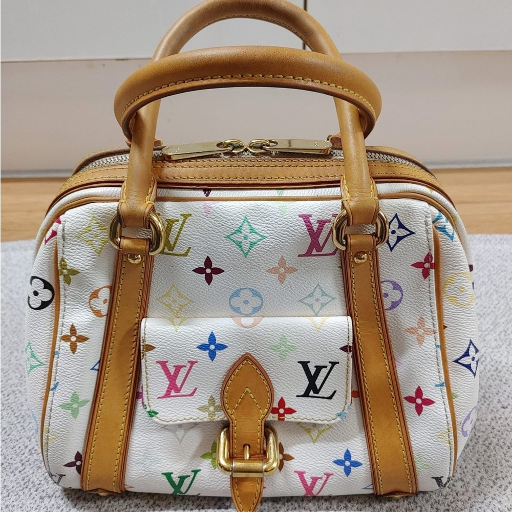 Louis Vuitton White and Tan Satchel Priscilla  with Multicolor Monogram